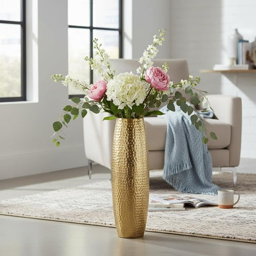 Hammered Metal Floor Vase Planter 24 Inch